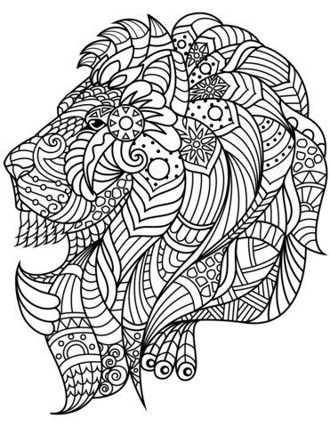 Lion Head Zentangle Coloring Page